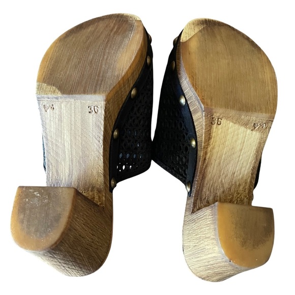 Eric Michael Black and Brown Mules with Mesh and Studded Design Size 36 - Picture 7 of 10